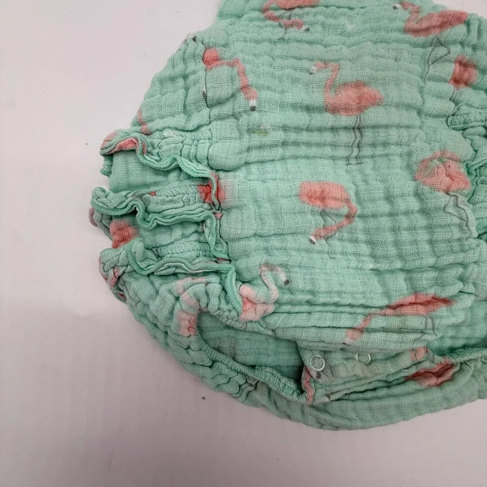 Angel Dear Flamingo Print Kids Romper - Green and Pink
